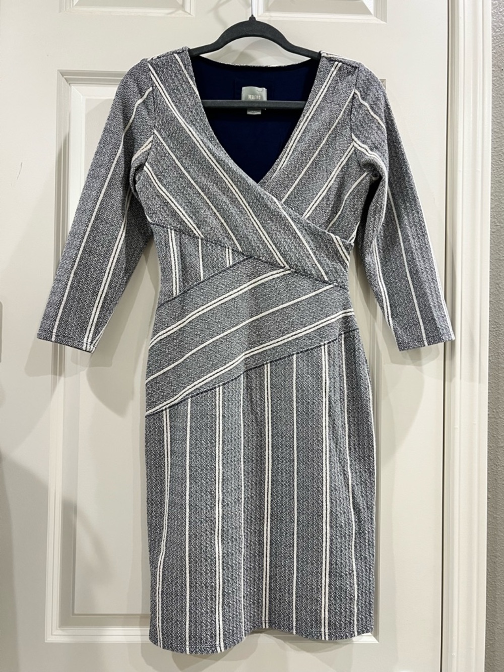 Maeve by Anthropologie Striped Knit Wrap Dress – Navy/White – Size S